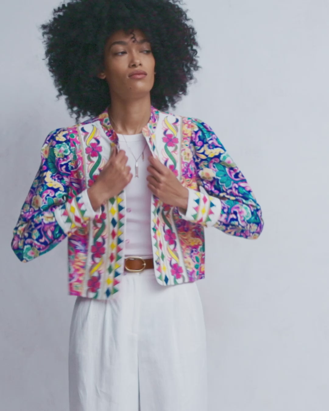 Printed Trim Jacket-Multi, Enchanting Bouquet-2