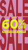 A promotional sale graphic with large red 'SALE' text and bold yellow text reading 'UP TO 60% OFF' and 'PLUS AN EXTRA 10% OFF' on a pink background.