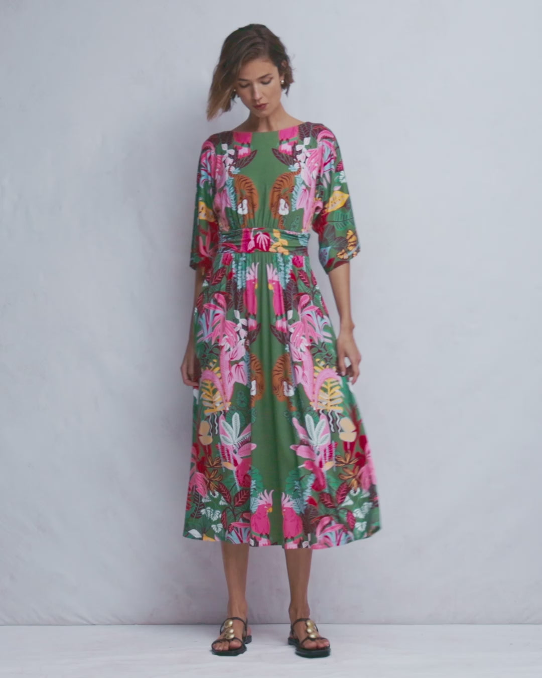 Imelda Kimono Jersey Dress-Olive, Tropical Safari-2