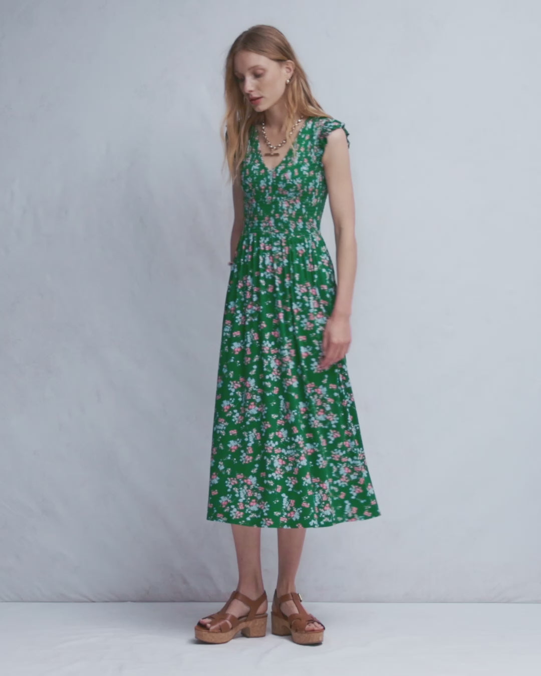 Smocked Jersey Midi Dress