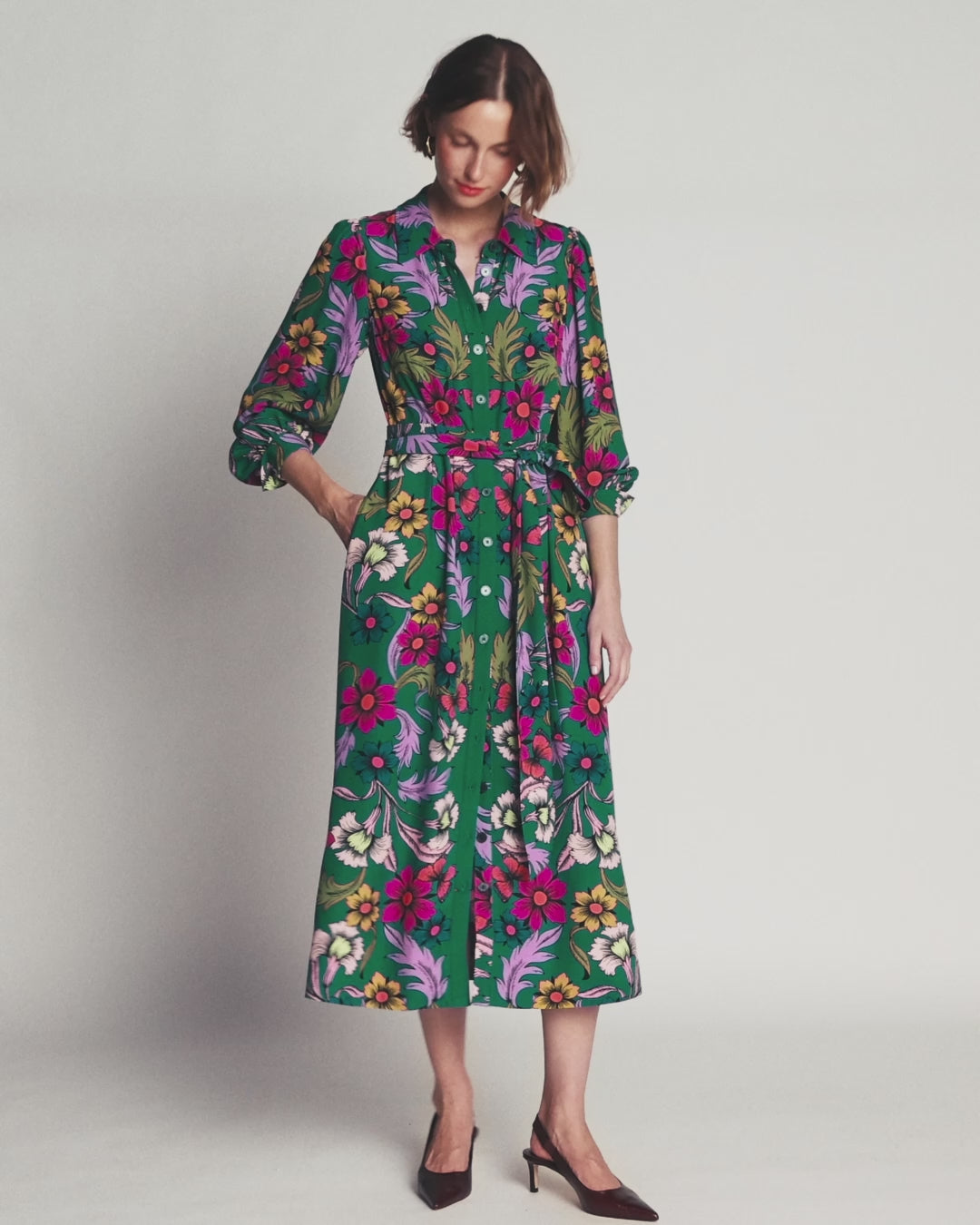 Maeve Occasion Shirt Dress-Jewel Green, Butterfly Bouquet-2