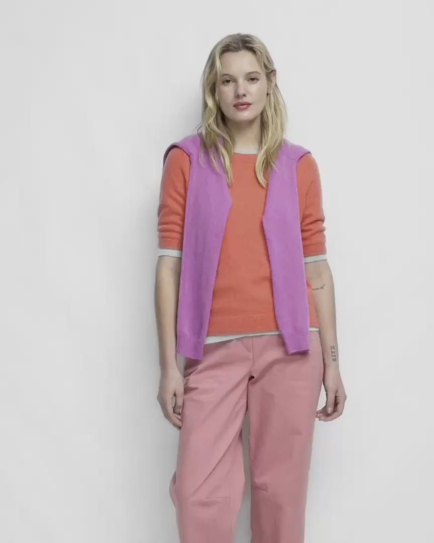 Eva Cashmere Crew Cardigan-Fiery Orange Melange-3