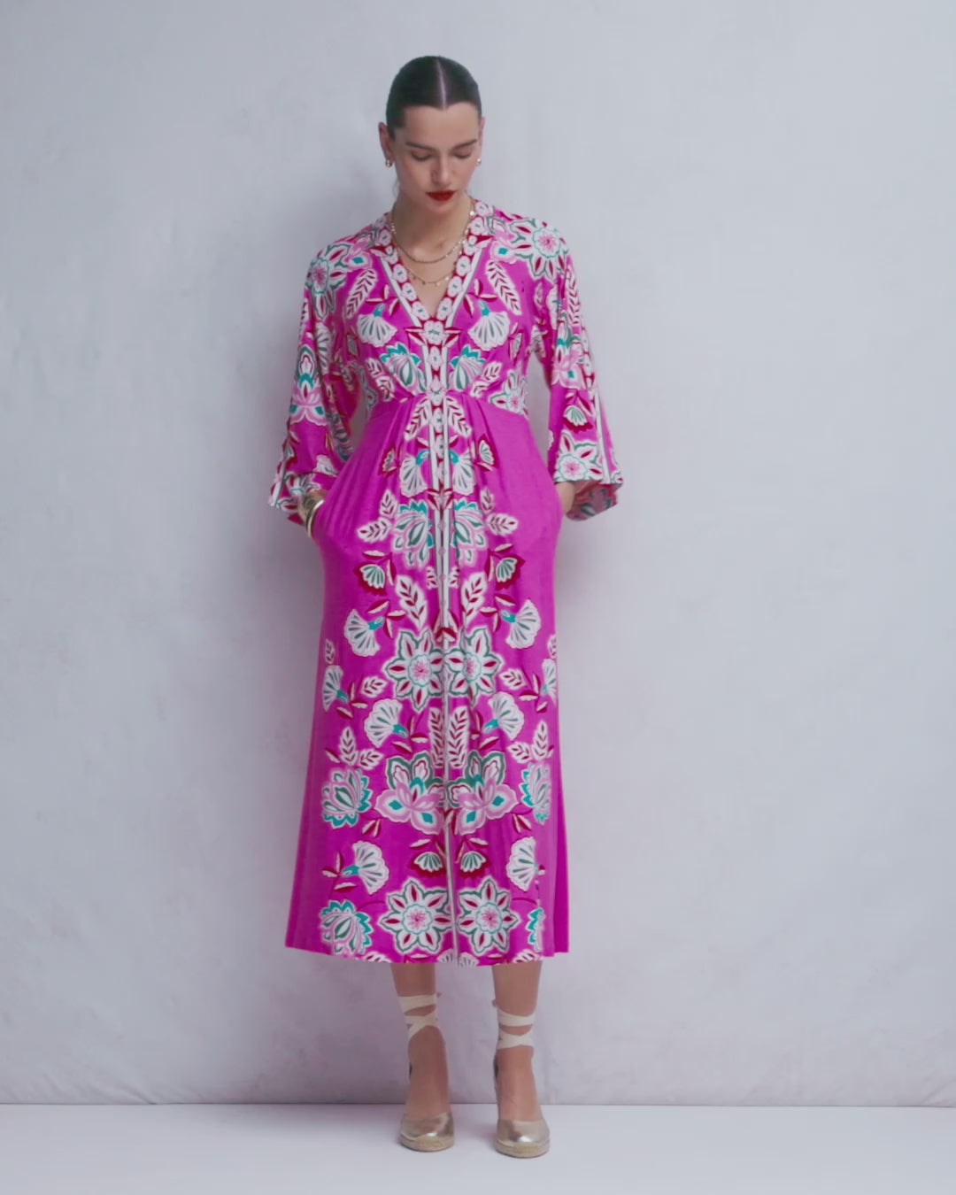 Boden Women's Nell Kimono Midi Jersey Dress in Pink | Size 6