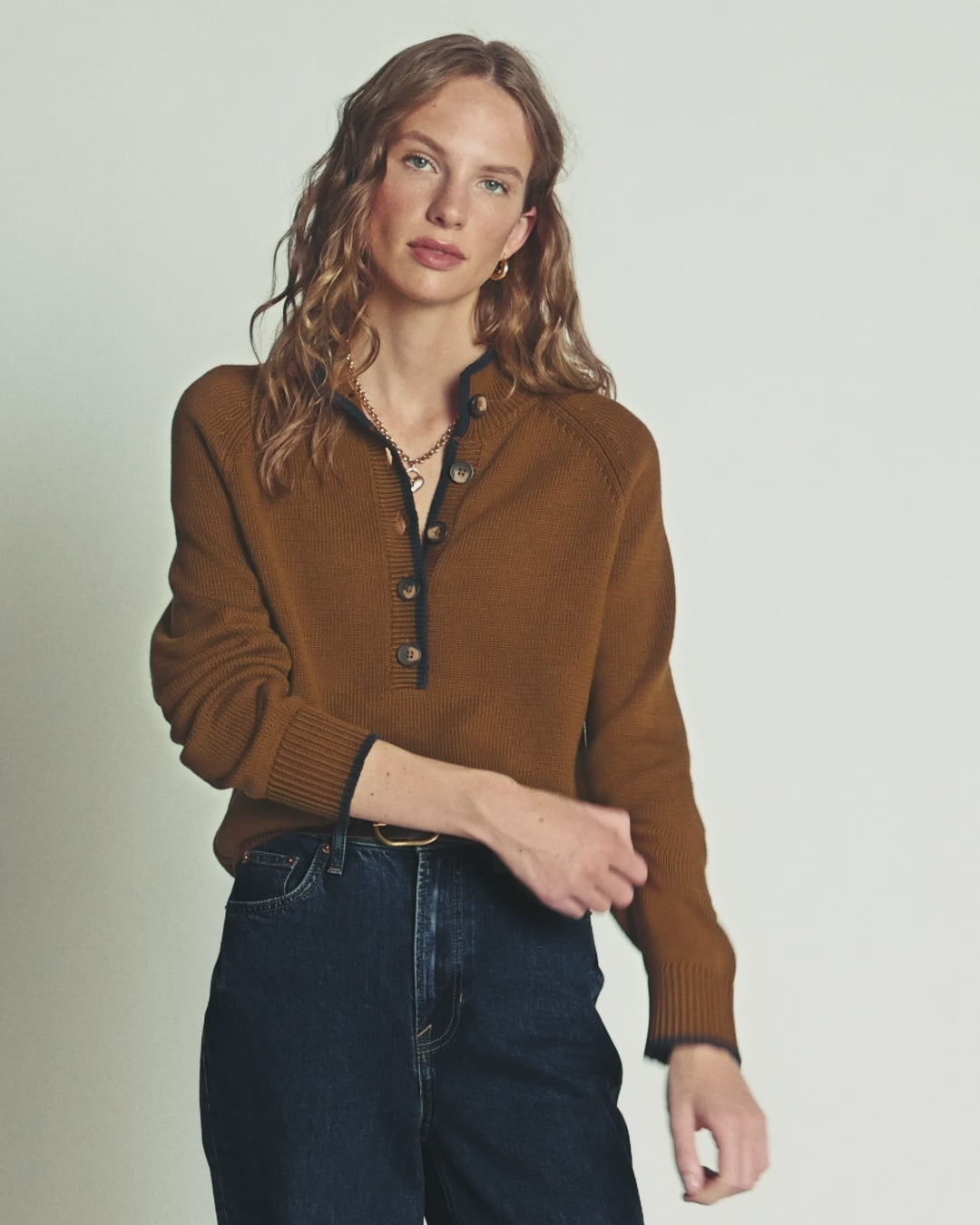 Lara Cotton Button Neck Jumper