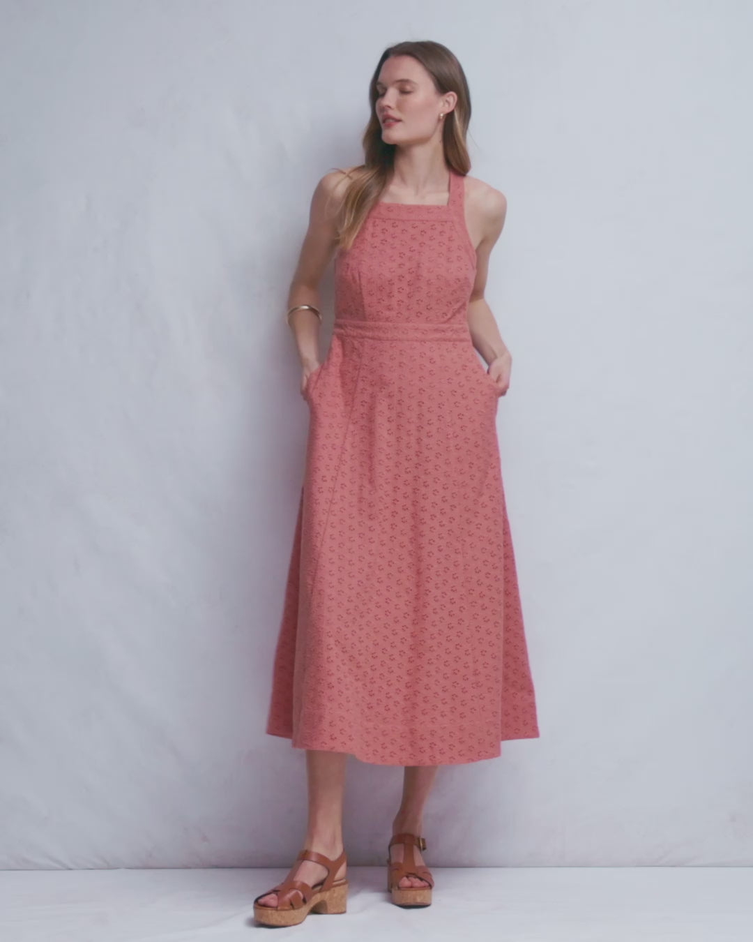 Cross Back Broderie Midi Dress-Vintage Rose Broderie-2