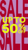 Sale banner with 'Up to 50% Off' text on a pink background
